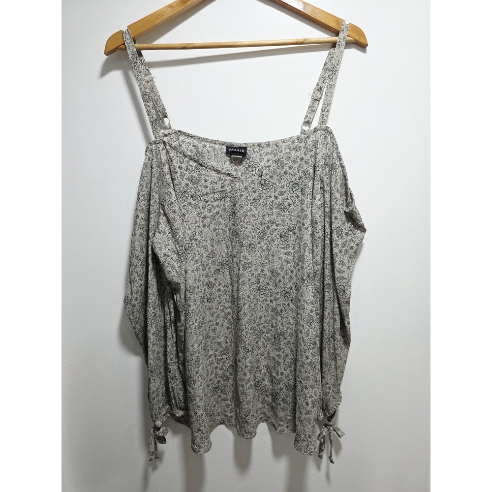 Torrid Womens Size 1 Floral Off the Shoulder Long Sleeve Top V-Neck Neutral